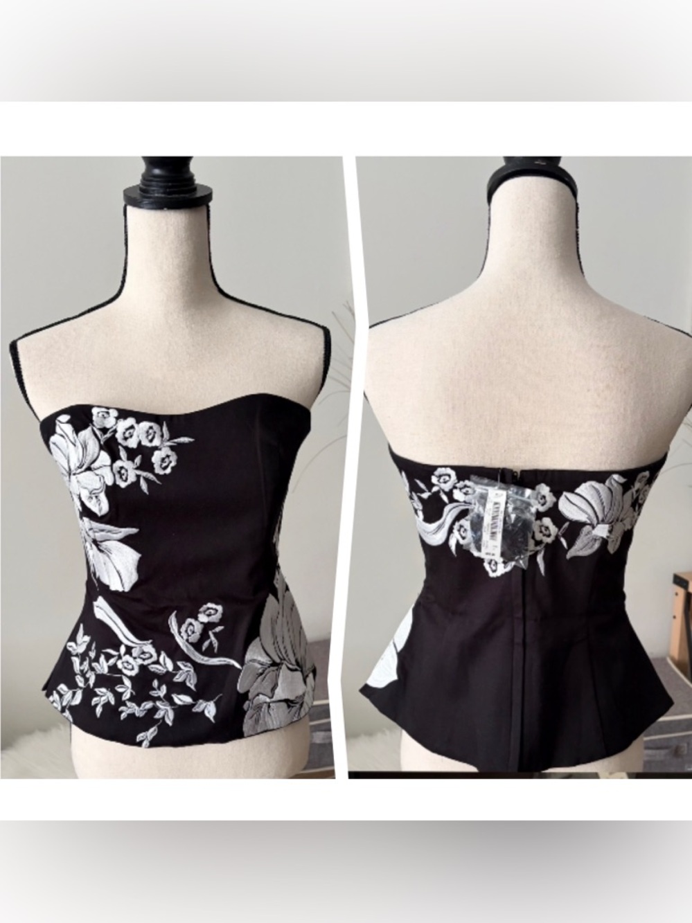 WHBM Embroidered Floral Sleeveless Bustier Top - Picture 3 of 9